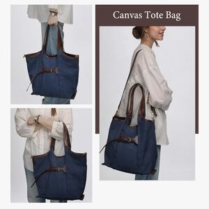 Blue and Brown Canvas Tote Bag